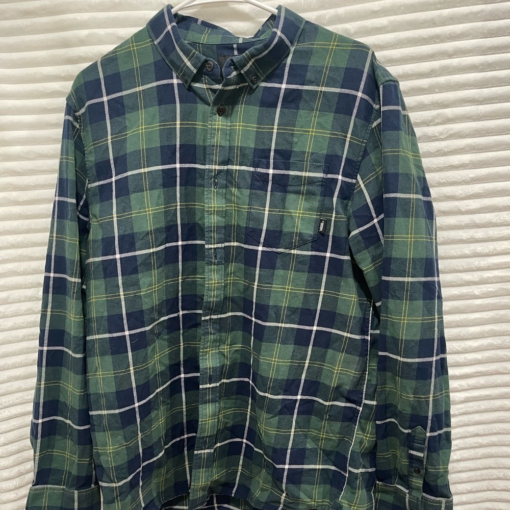 Vans Men's Large Kramer Long Sleeve Plaid Casual Button Down Shirt Green/Multi